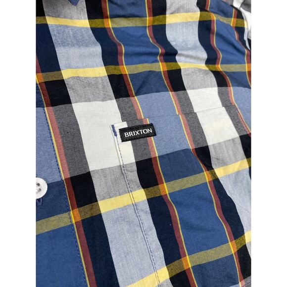 Brixton Shirt Mens Medium Blue Plaid Short Sleeve Button up Casual School Work - Picture 3 of 5